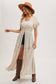 Bluivy OPEN FRONT LACE TRIMMED MAXI DUSTER SHORT SLEEVED CARDIGAN: Biege