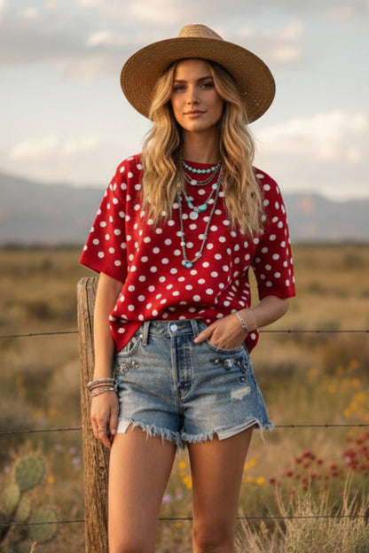 Oversized Polka Dot Sweater Top: RED/WHITE