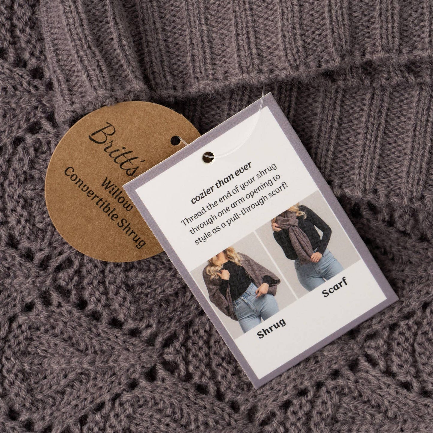 Britt's Knits Willow Convertible Shrug Open Stock: Coffee