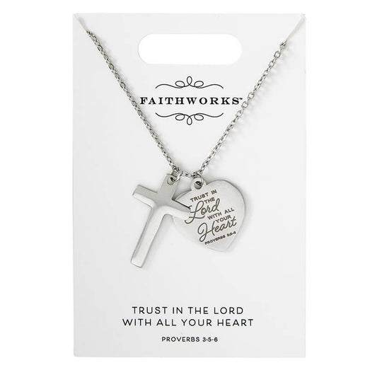 Cross Necklace - Faithful Heart - Silver: Wipe Clean with Damp Cloth / Silver Plated / 15" L x 2" Extender