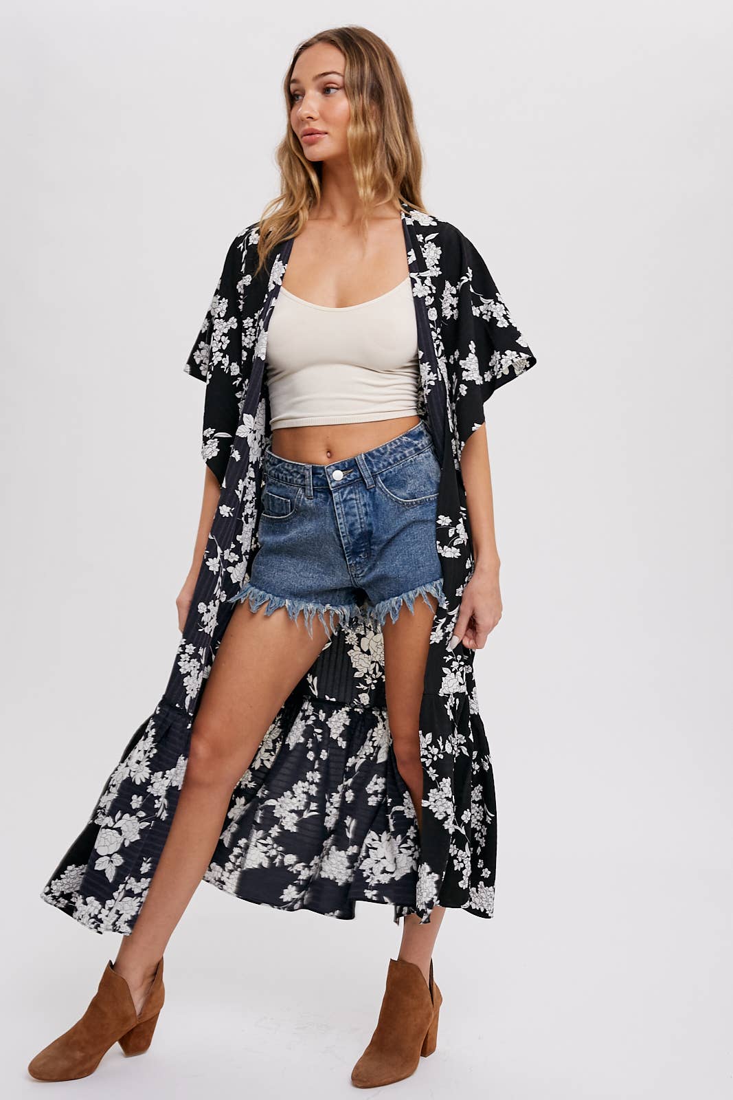 EFFORTLESS FLORAL PRINT MAXI KIMONO: IVORY