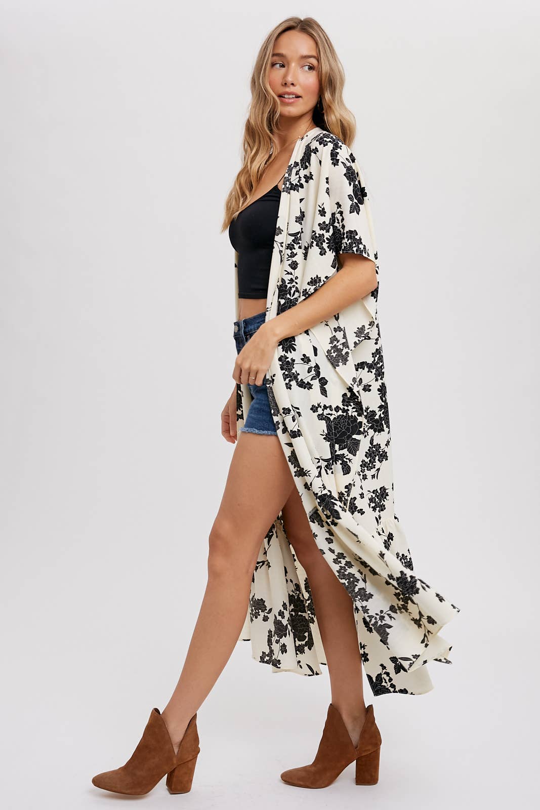 EFFORTLESS FLORAL PRINT MAXI KIMONO: IVORY