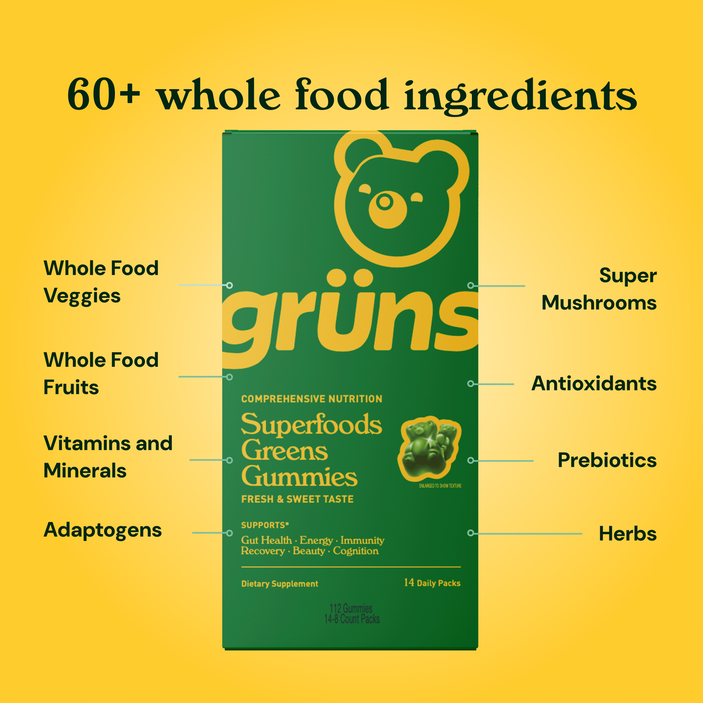 Grüns Adult Superfood Greens Gummies, 14 Servings
