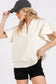 SCUBA HALF ZIP UP RUFFLE SLEEVE TOP: CREAM