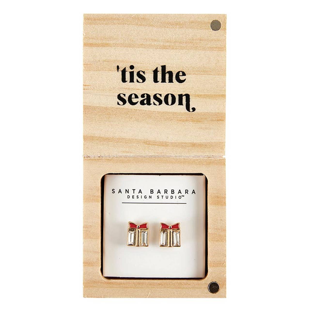 Treasure Box Earrings - 'Tis the Season: Wipe Clean with Dry Cloth / Pinewood, Glass, Zinc Alloy, Paper