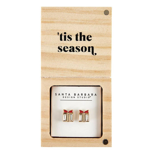 Treasure Box Earrings - 'Tis the Season: Wipe Clean with Dry Cloth / Pinewood, Glass, Zinc Alloy, Paper