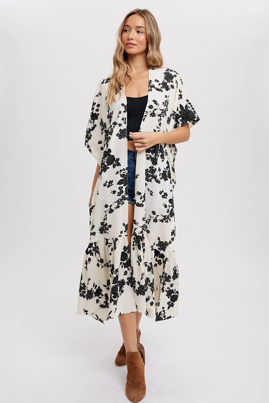 EFFORTLESS FLORAL PRINT MAXI KIMONO: IVORY