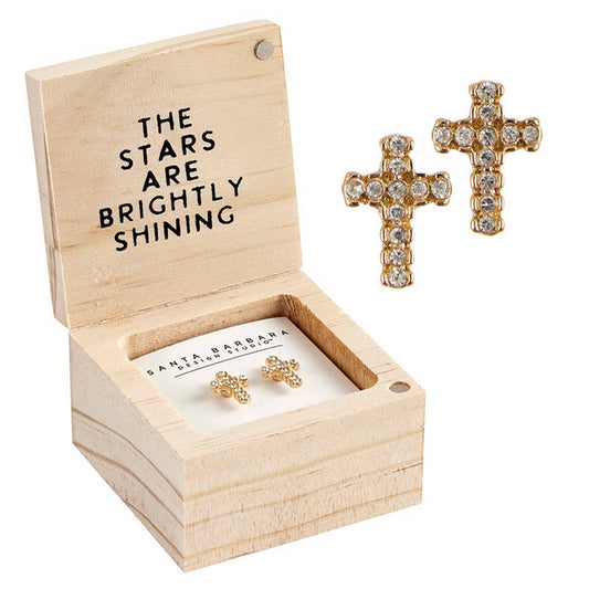 Treasure Box Earrings - O Holy Night: Wipe Clean with Dry Cloth / Pinewood, Glass, Zinc Alloy, Paper