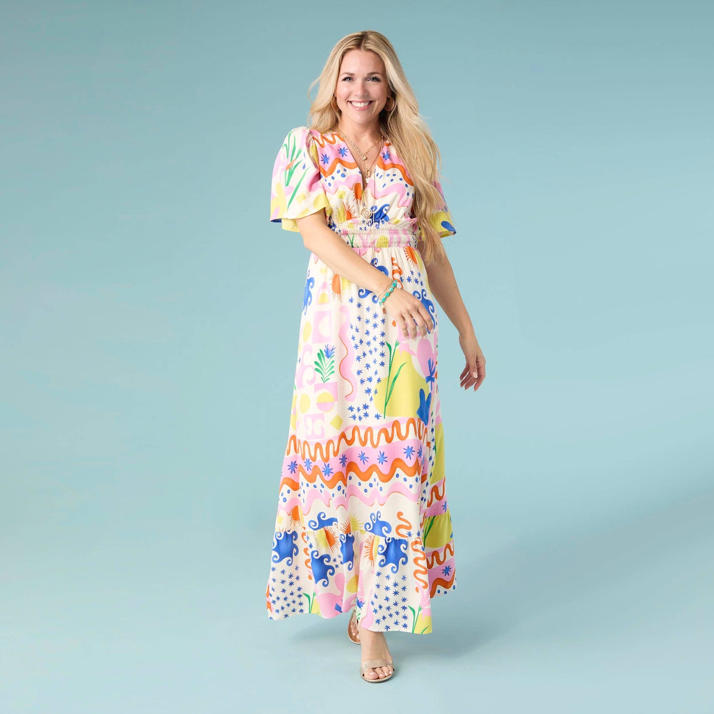 Picasso Short Sleeve Maxi Dress: Summerfest