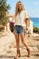 SCUBA HALF ZIP UP RUFFLE SLEEVE TOP: CREAM