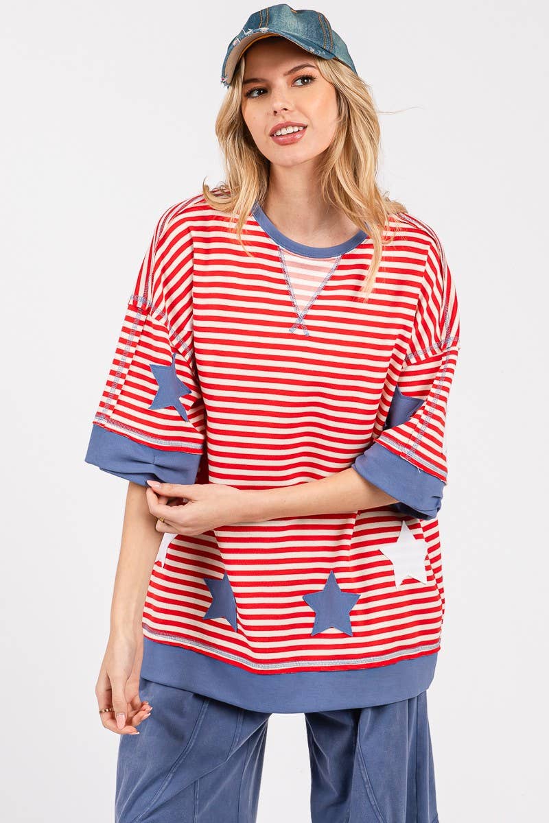 STRIPED AMERICANA OVERSIZED TOP : RED/BLUE/WHITE