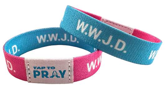 Tap To Pray Wristbands - Tap W/Phone For Daily Verse/Prayer: Large / WWJD Pink / Blue