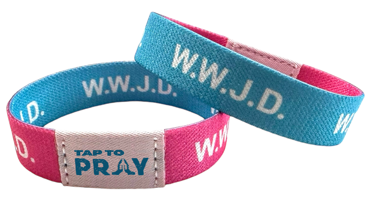 Tap To Pray Wristbands - Tap W/Phone For Daily Verse/Prayer: Medium / WWJD Pink / Blue