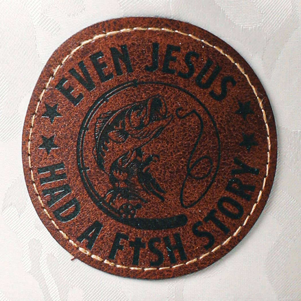 EVEN JESUS HAD A FISH STORY Leather Patch Rope Trucker Hat: WHITE