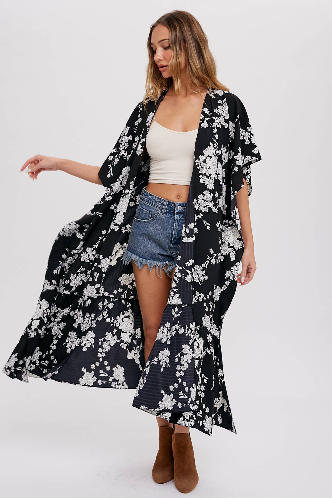 EFFORTLESS FLORAL PRINT MAXI KIMONO: IVORY