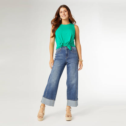Bambu Soft Wide Ankle with Front Seam: Medium Denim