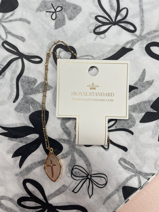 Royal Standard peach inset w/gold cross necklace
