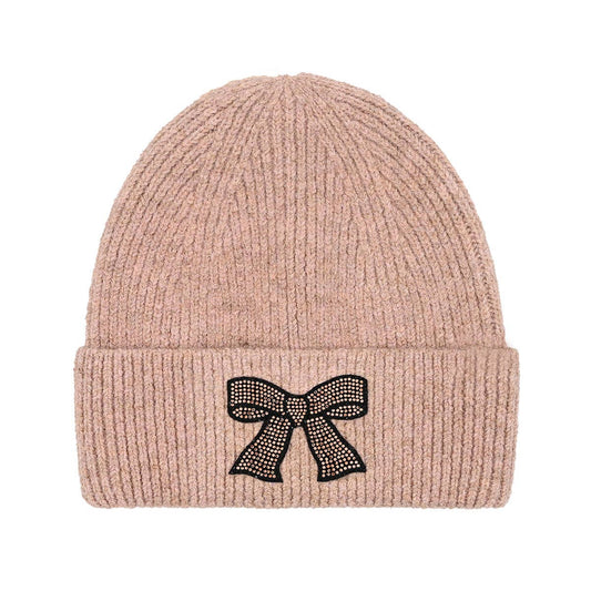 Rhinestone Ribbon Bow Embellishment C.C Beanie HTE0150: Dusty Rose