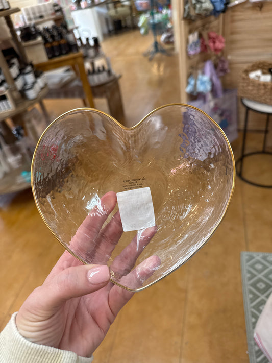 Heart glass bowl clear with gold trim