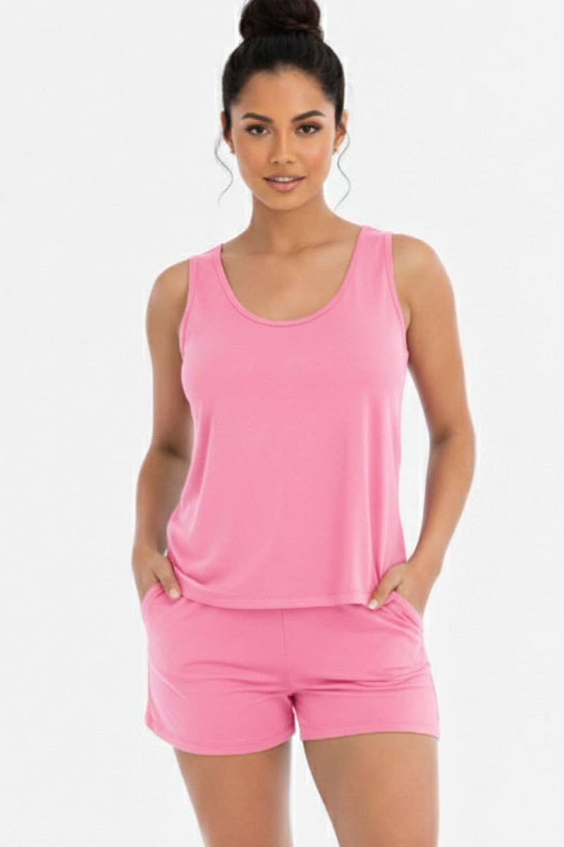 Comfy Tank Top & Shorts Set: Fuchsia / S