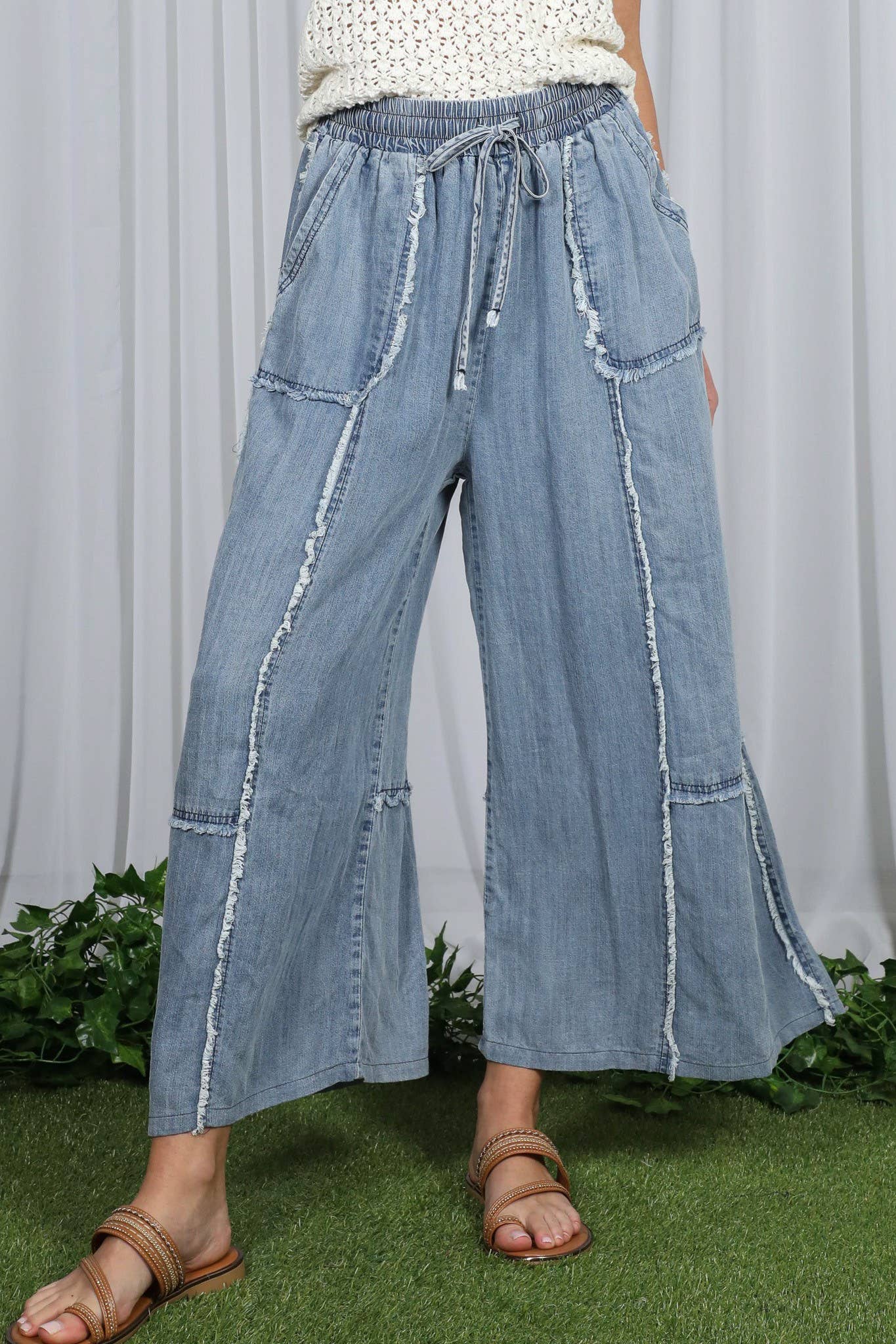 Fray 100%Tencel Chambray Washed Palazzo Pants