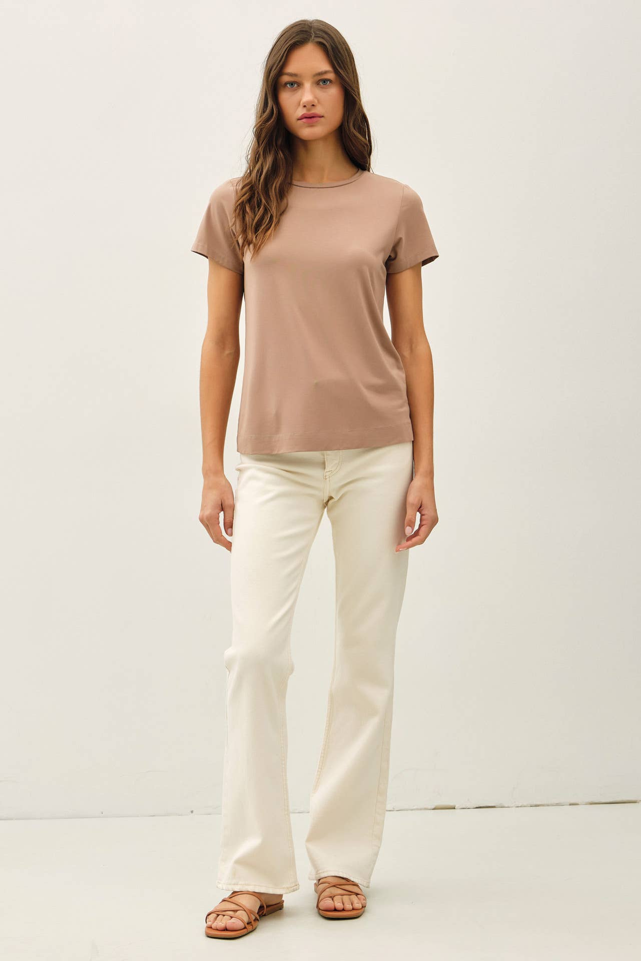 BAMBOO/MODAL BASIC ROUND NECK T-SHIRT: NATURAL