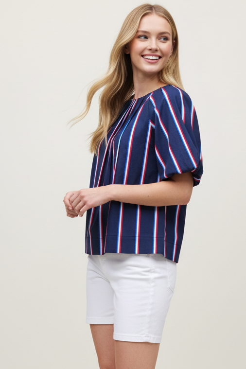 USA INSPIRED STRIPE BLOUSE TOP - 7163T: White / L