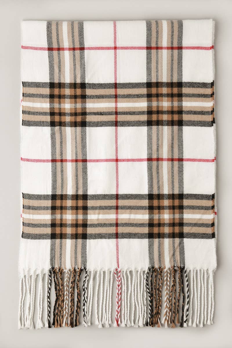 Giant Check Cashmere Feel Muffler Scarf: 07-6/IVORY / One Size