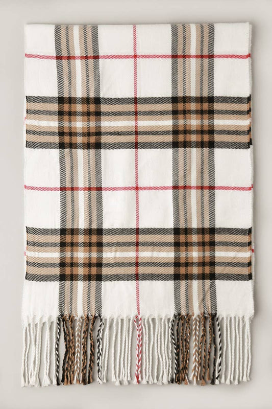 Giant Check Cashmere Feel Muffler Scarf: 07-6/IVORY / One Size