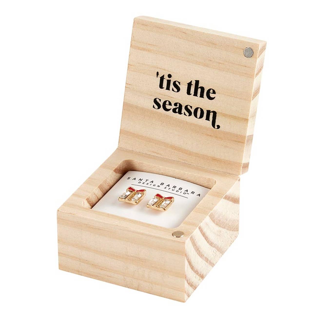 Treasure Box Earrings - 'Tis the Season: Wipe Clean with Dry Cloth / Pinewood, Glass, Zinc Alloy, Paper