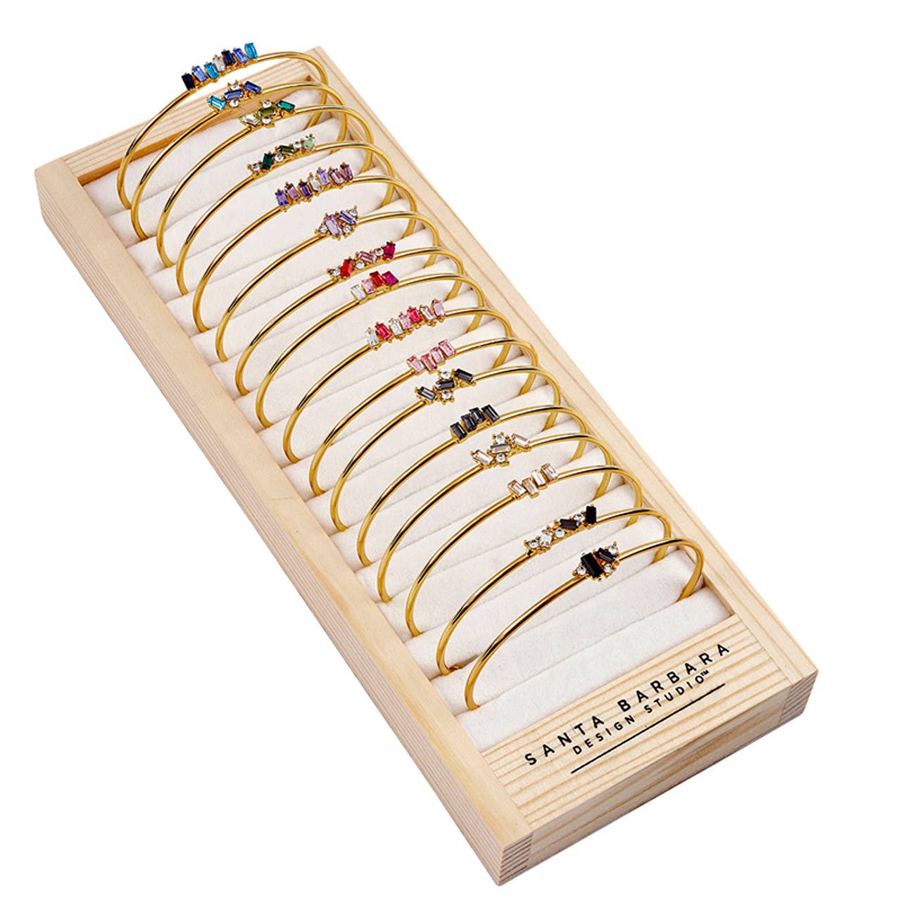 Fleur Crystal Bangles: Pine Wood, Zinc Alloy, Glass
