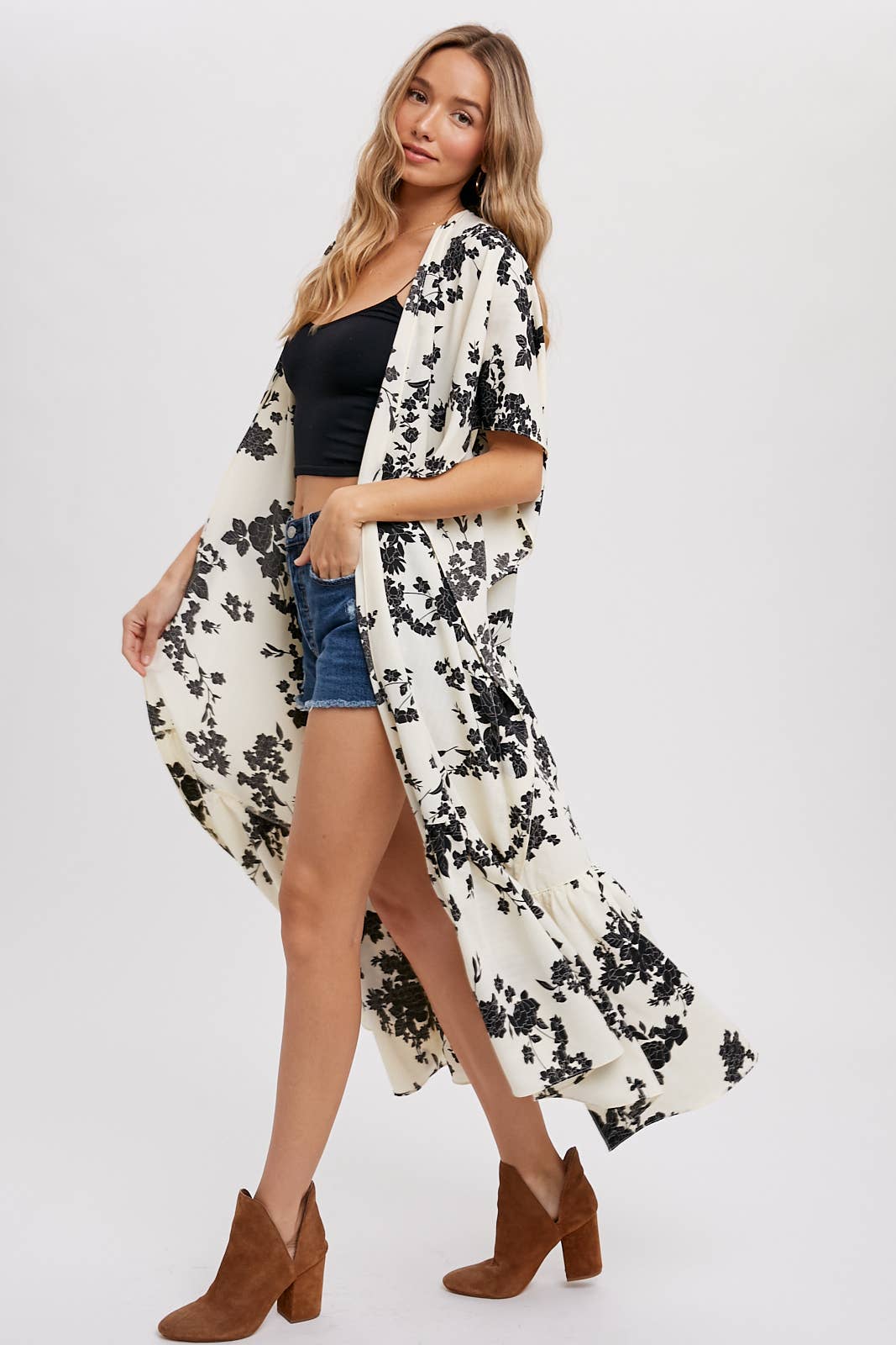 EFFORTLESS FLORAL PRINT MAXI KIMONO: IVORY