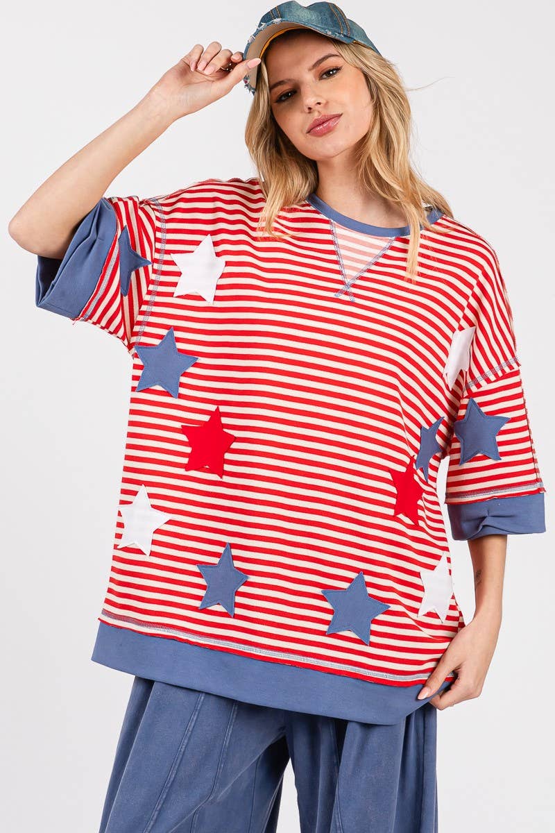 STRIPED AMERICANA OVERSIZED TOP : RED/BLUE/WHITE