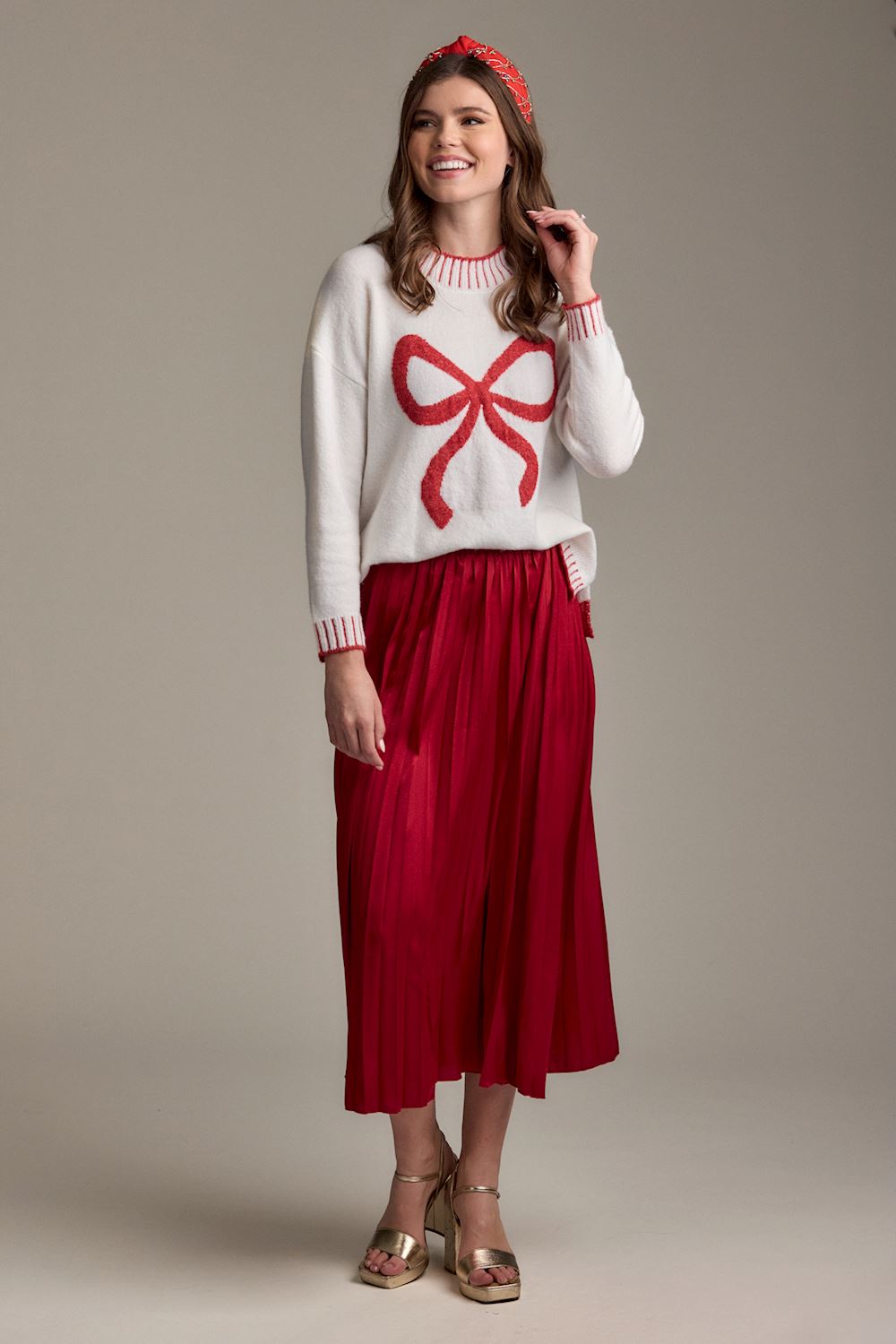 Cream and Red Bow Sweater