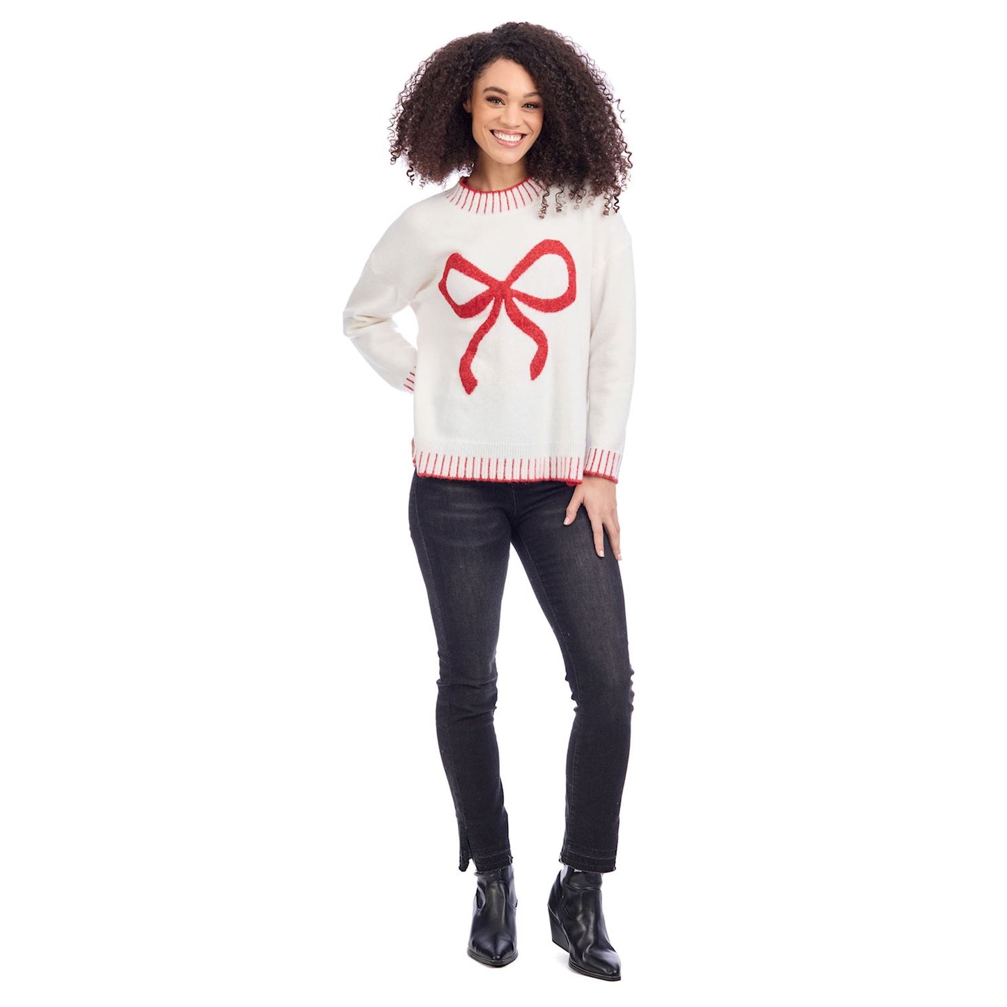 Cream and Red Bow Sweater