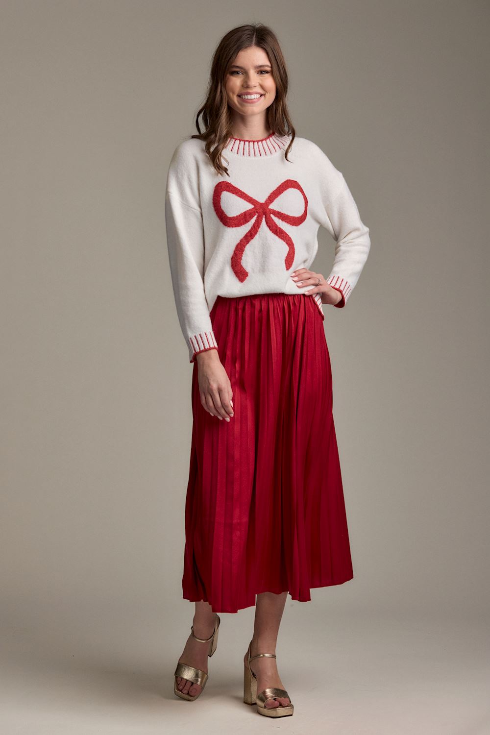 Cream and Red Bow Sweater