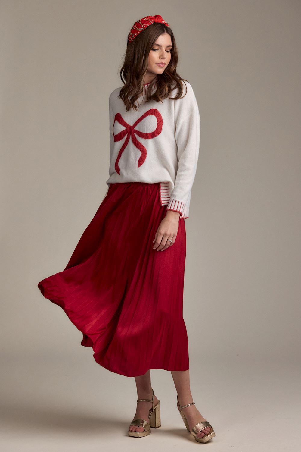 Cream and Red Bow Sweater