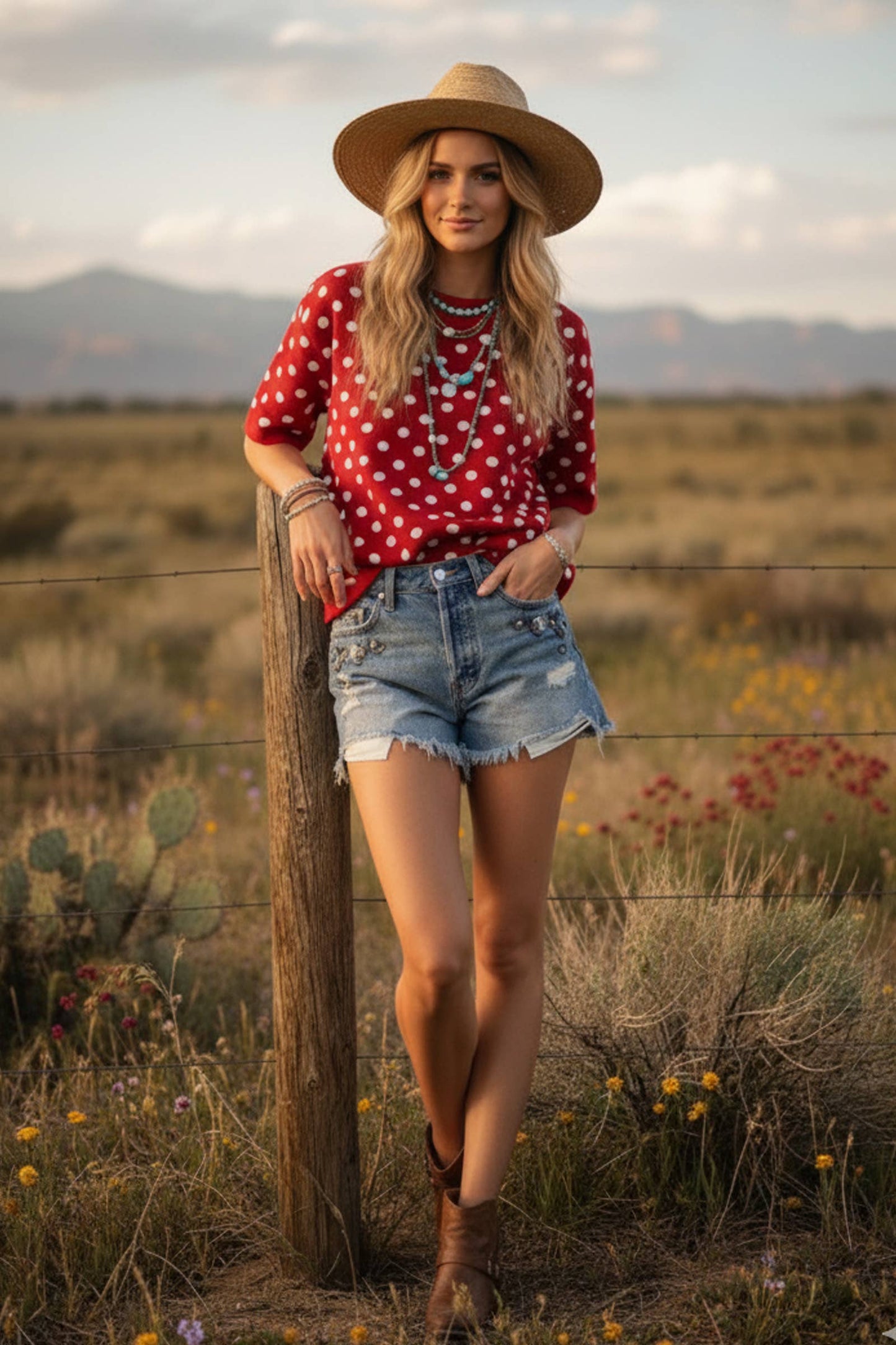 Oversized Polka Dot Sweater Top: RED/WHITE