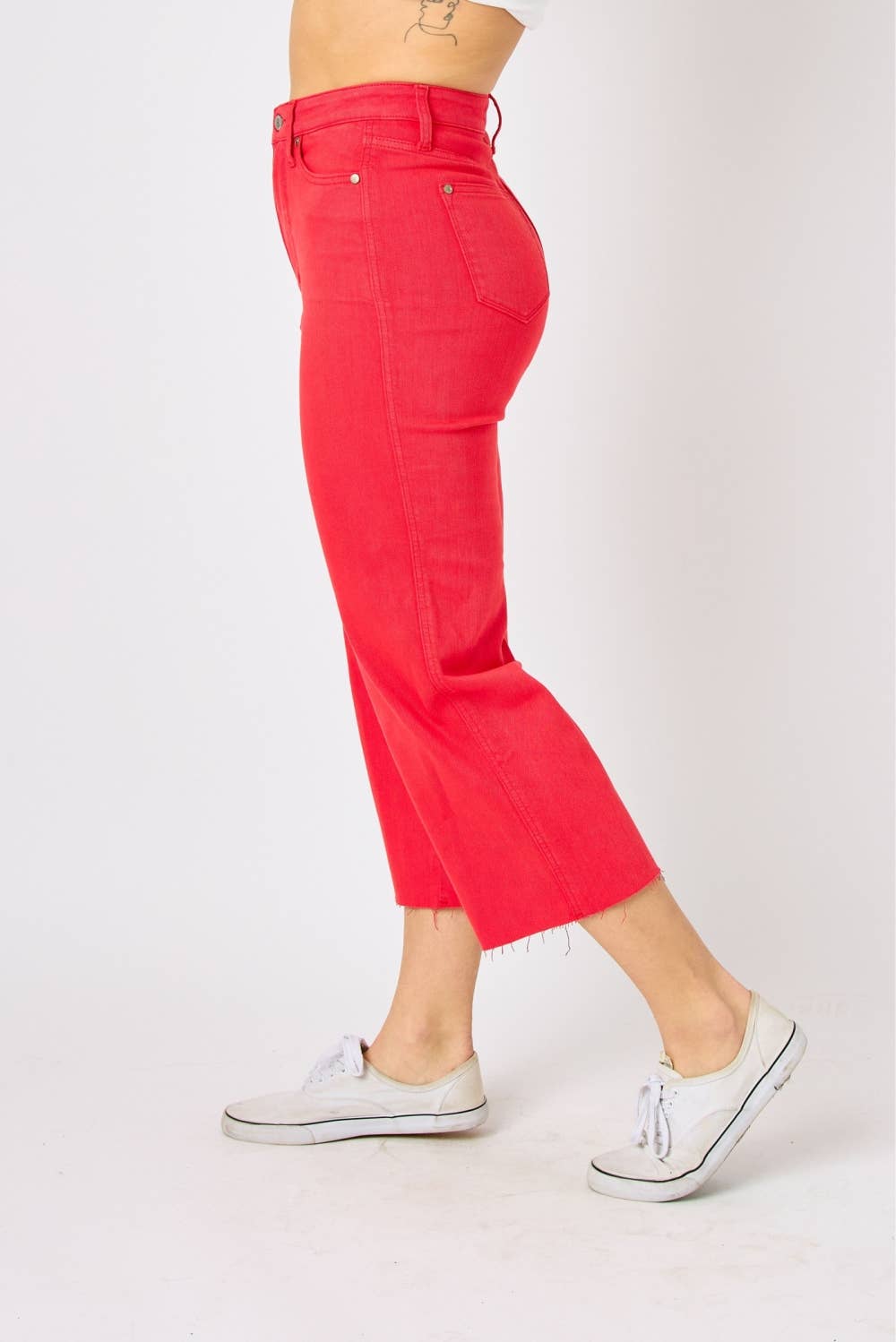 HW Garment Dyed Tummy Control Crop Wide: RED