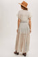Bluivy OPEN FRONT LACE TRIMMED MAXI DUSTER SHORT SLEEVED CARDIGAN: Biege