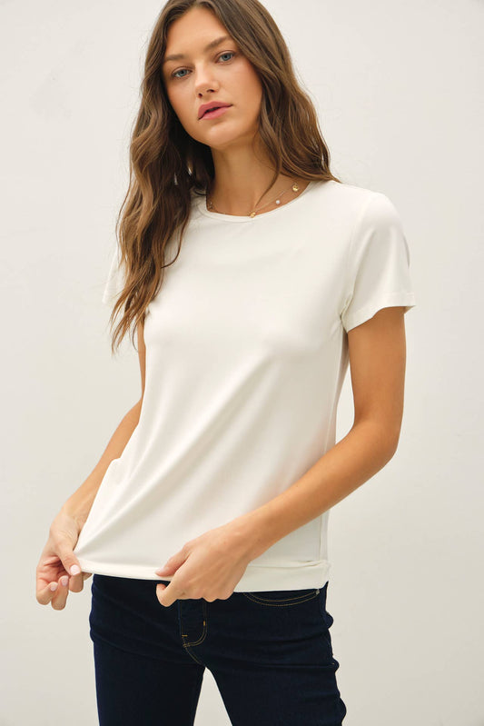 BAMBOO/MODAL BASIC ROUND NECK T-SHIRT: NATURAL