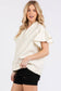 SCUBA HALF ZIP UP RUFFLE SLEEVE TOP: CREAM
