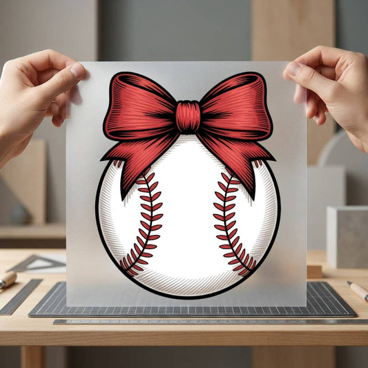 Baseball with Bow | DTF Transfer Ready to Press | Cute Sports DIY Heat Transfer: Universal Color Design / 11inch