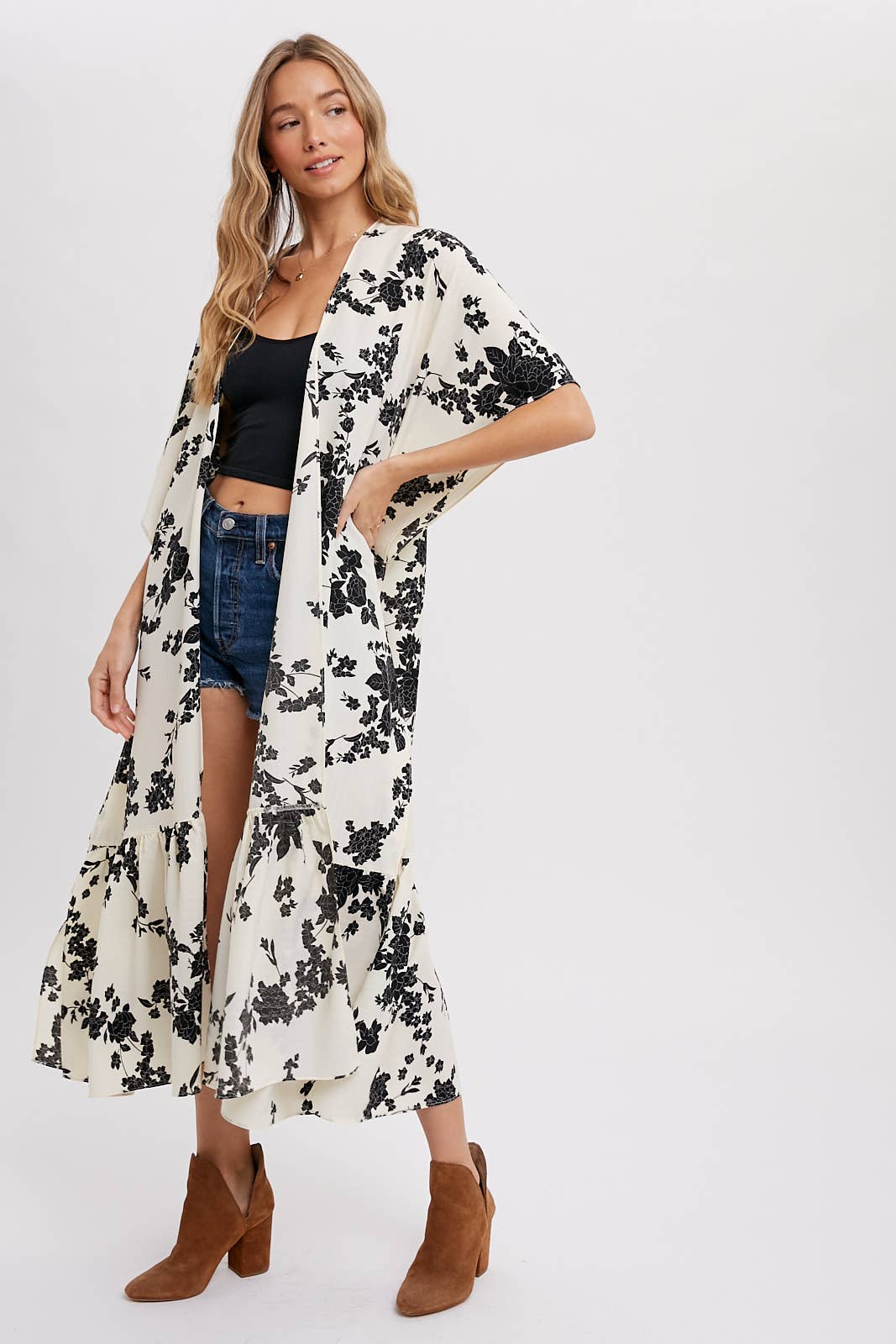 EFFORTLESS FLORAL PRINT MAXI KIMONO: IVORY