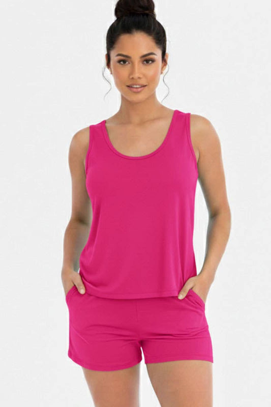 Comfy Tank Top & Shorts Set: Fuchsia