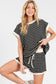 STRIPED TERRY TOP AND SHORT SETS: BLACK/IVORY