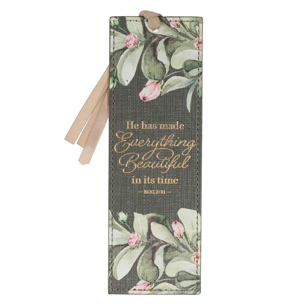 Bookmark Faux Leather Green Everything  is Beautiful Ecc. 3:11