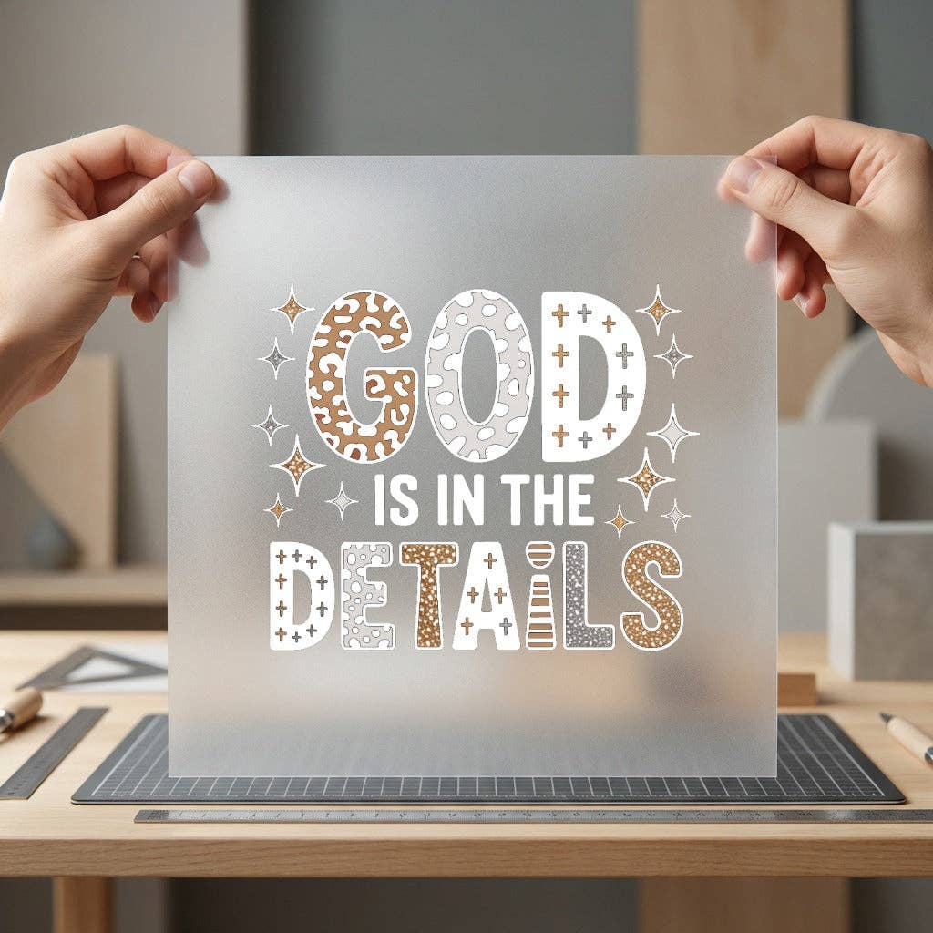 God Is In The Details | DTF Transfer Ready to Press | Trendy Faith DIY Heat Transfer: Dark Color Design / 3inch
