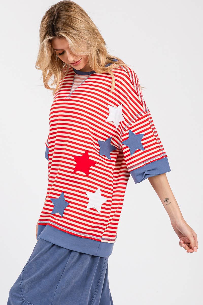 STRIPED AMERICANA OVERSIZED TOP : RED/BLUE/WHITE
