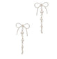 Dainty Bow & Pearl Chain Dangle Earrings: Silver